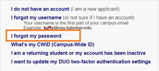 Forgot CSUF Portal Login Password 1