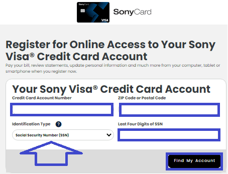 Sony credit card Register for access and manage