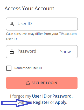 TJ maxx credit card register for acess and manage