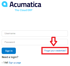Acumatica Recover Username or Password