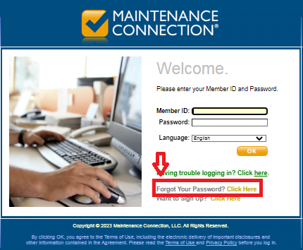 Maintenance Connection Recover Username or Password
