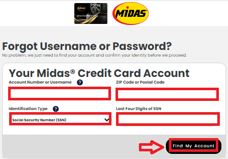 Midas Credit Card User Id