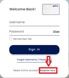 Petco Credit Card Register for access and manage