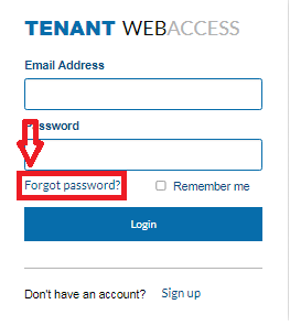 Tenant Web Access Recover Username or Password