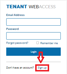 Tenant Web Access Register for access and manage