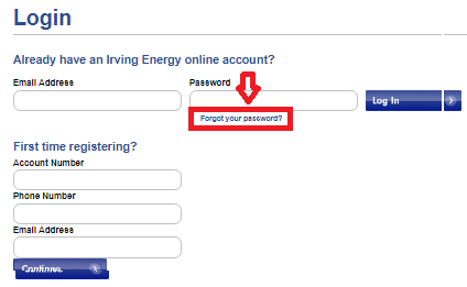Irving Energy Recover Password